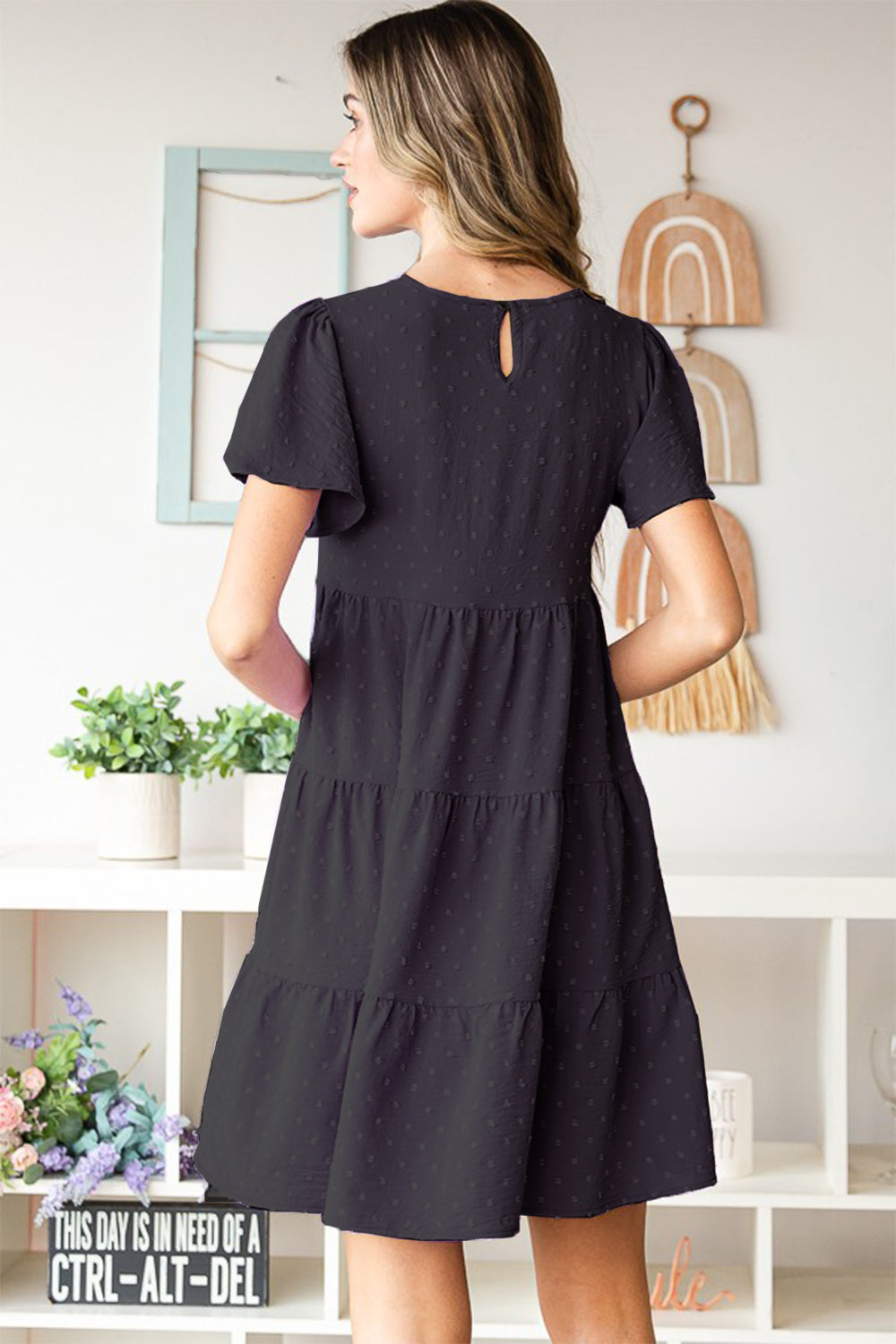 Heimish Swiss Dot Short Sleeve Tiered Dress Trendsi