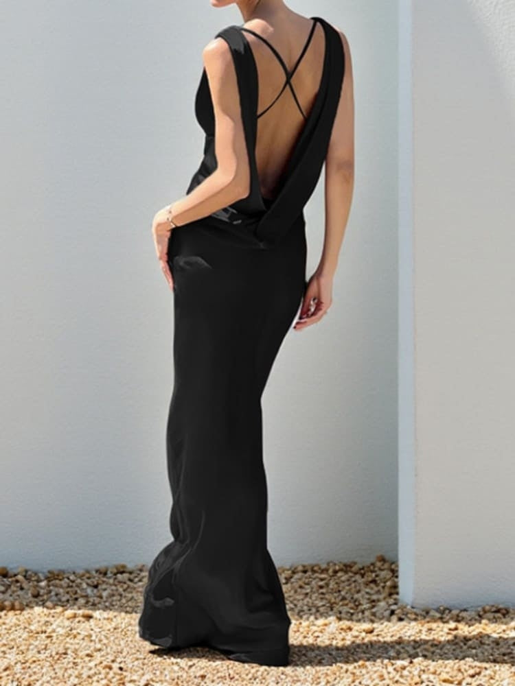 Deep Drape Neck Gown Dresses Aclosy