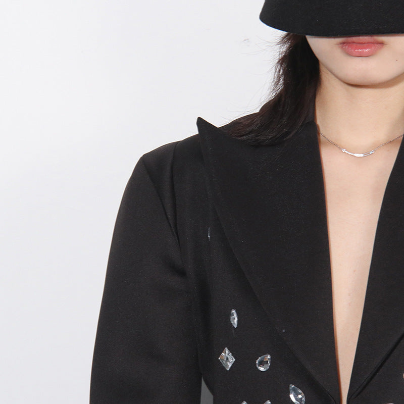 French Fashion Refined Rhinestone Sequined Design Long Sleeve Dress Aclosy