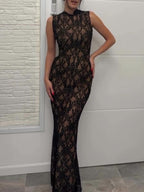 Lace Panel Sleeveless Dress Aclosy
