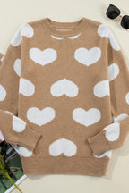 Heart Round Neck Long Sleeve Sweater Trendsi