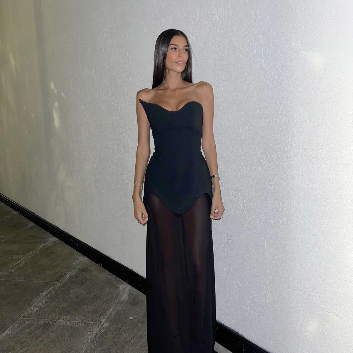 Long Streamer Tube Top Package Hip Dress Simple And Stylish