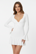 Akaila Low Cut Long Sleeve Ruffled Mini Dress