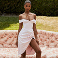 Women's Pleated One-shoulder Split Sling Dress Aclosy