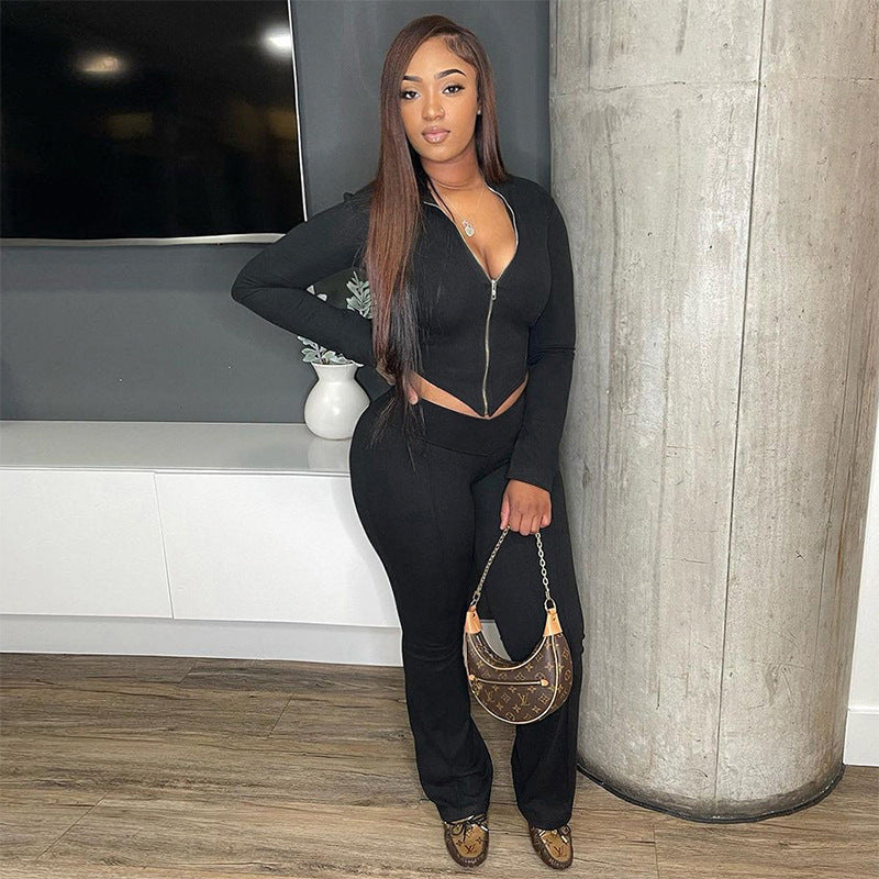 High Waist Bootcut Pants Leisure Sports Two-piece Set aclosy