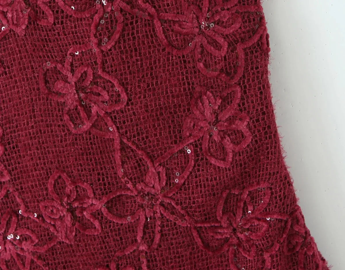 Versia Backless Mesh Flocked Sequin Slip Dress