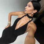 ELLA MESH V NECK MAXI DRESS-BLACK