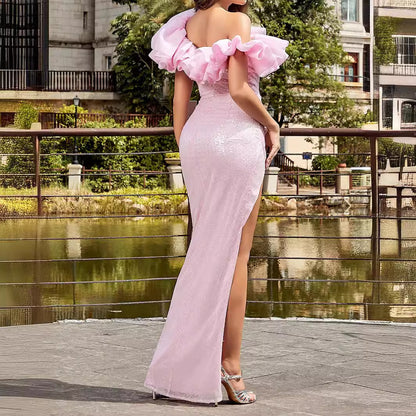 Women's Elegant Fashion Backless Strapless Long Type Sequins Dress Aclosy