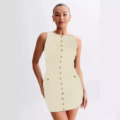 Summer Sleeveless Round Neck Slim-fit Woolen Short Dress