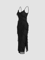 Diablo -lorion Edge Sexy Split Camisole Dress Female 2023 Summer European And American Vacation Style Fashion Small Black Skirt aclosy