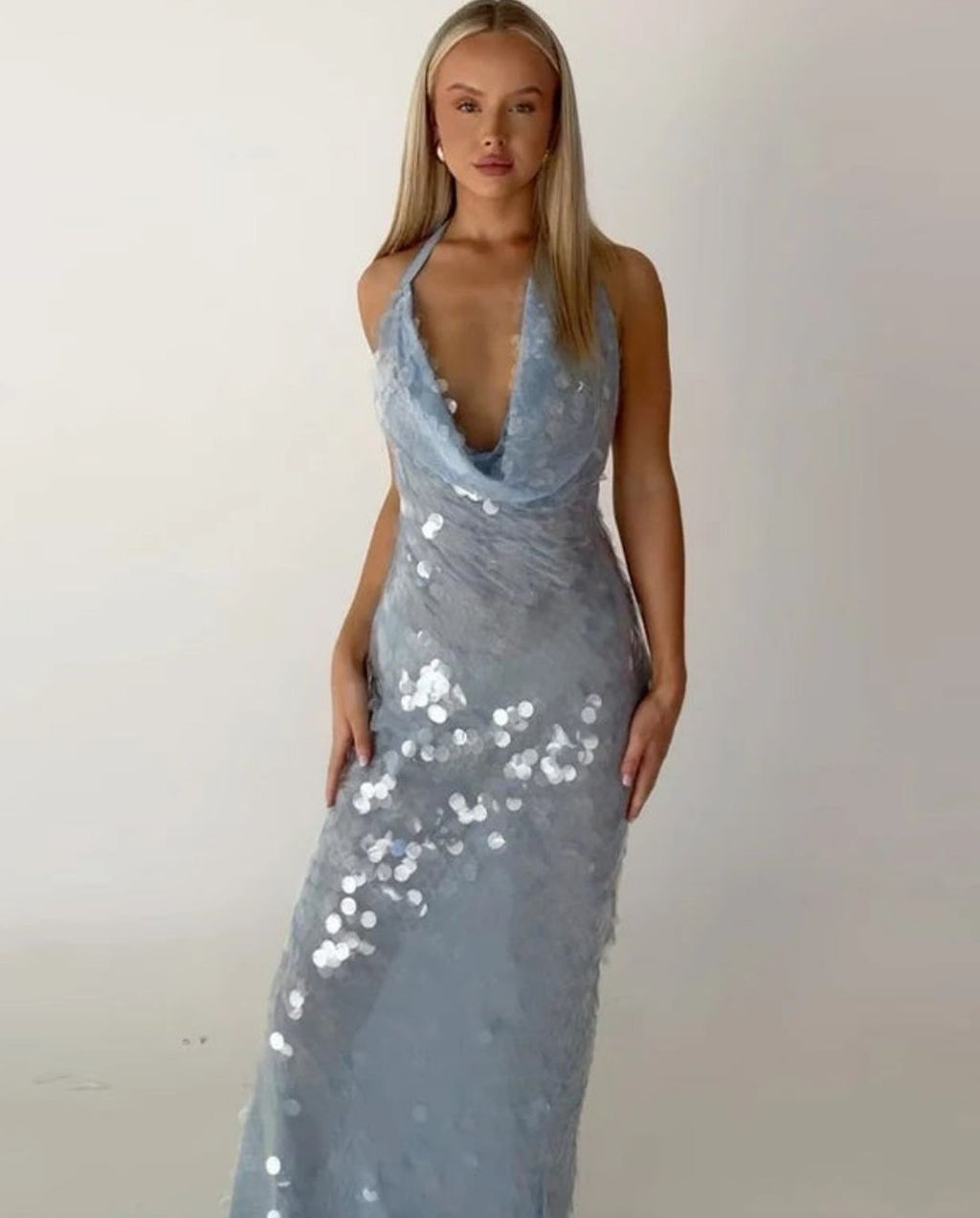 RENA BACKLESS FISH SKIN MAXI DRESS