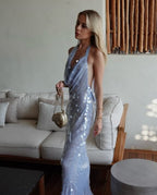 RENA BACKLESS FISH SKIN MAXI DRESS