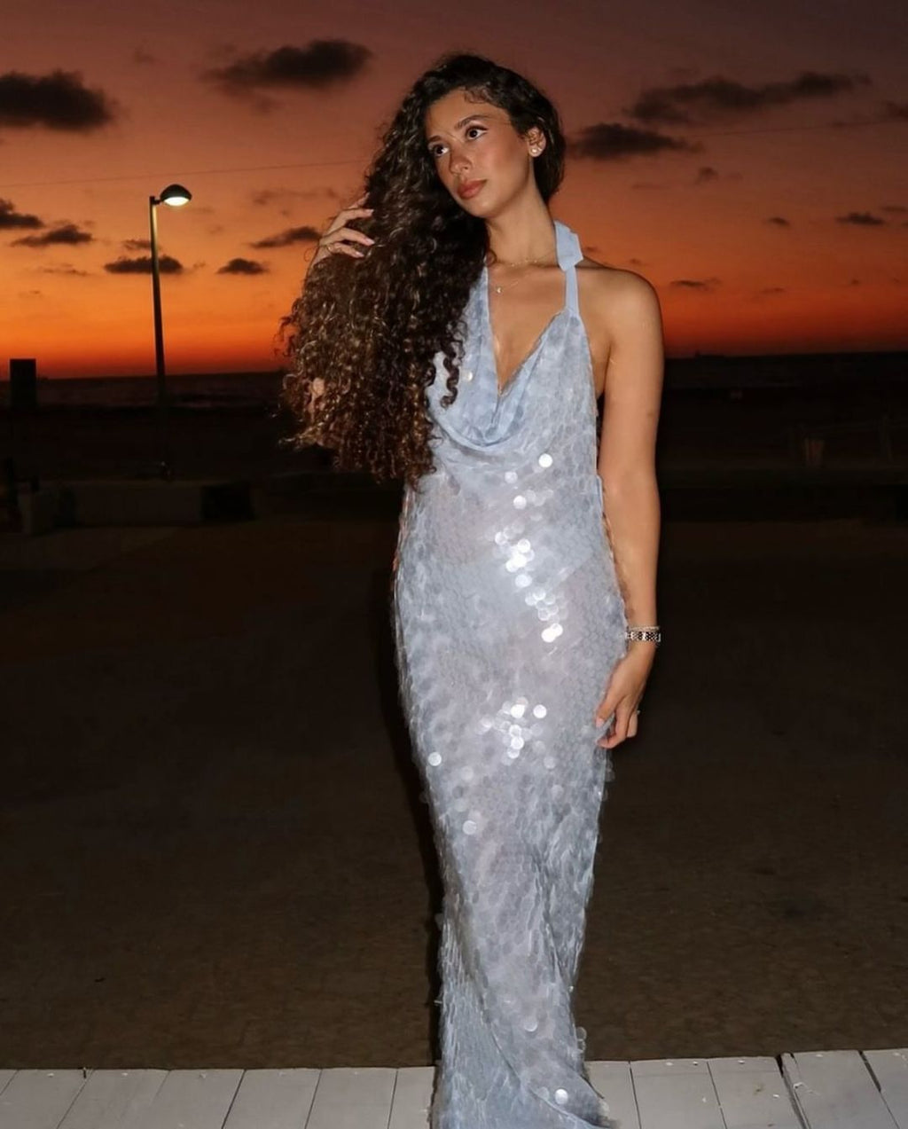 RENA BACKLESS FISH SKIN MAXI DRESS