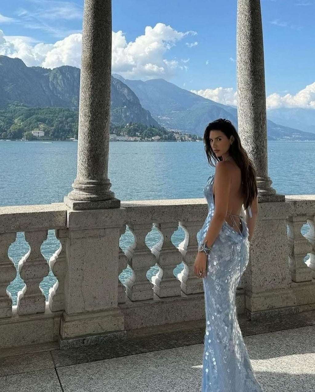 RENA BACKLESS FISH SKIN MAXI DRESS