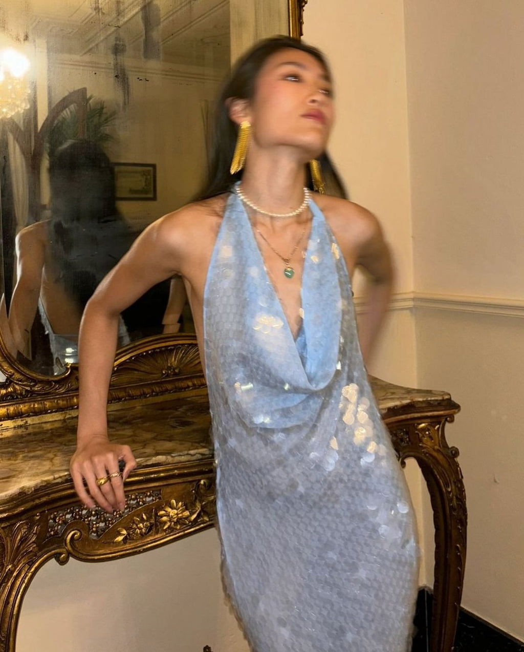 RENA BACKLESS FISH SKIN MAXI DRESS