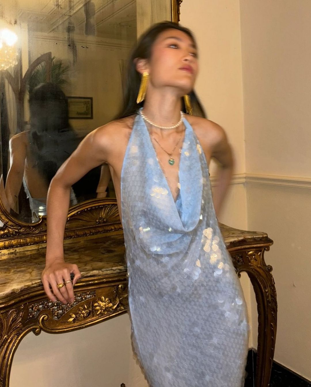 RENA BACKLESS FISH SKIN MAXI DRESS