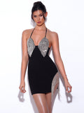 Halter Fashion Slim Fit Tassel Diamond Sheath Dress Aclosy