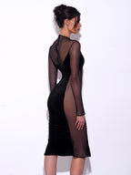 European And American Women's Black Mesh Patchwork Dress Aclosy