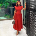 Round Neck Waist Cinched High Waist Fishbone A-line Skirt Aclosy