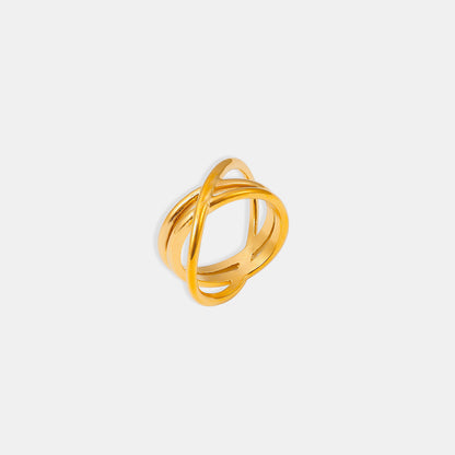 18K Gold-Plated Crisscross Ring Trendsi