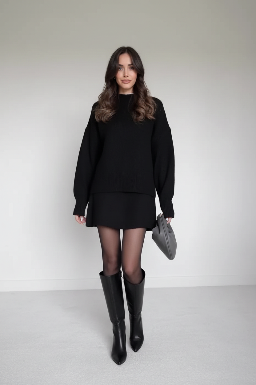 KLANA SWEATER SKIRT SET KNIT VERSATILE PULLOVER