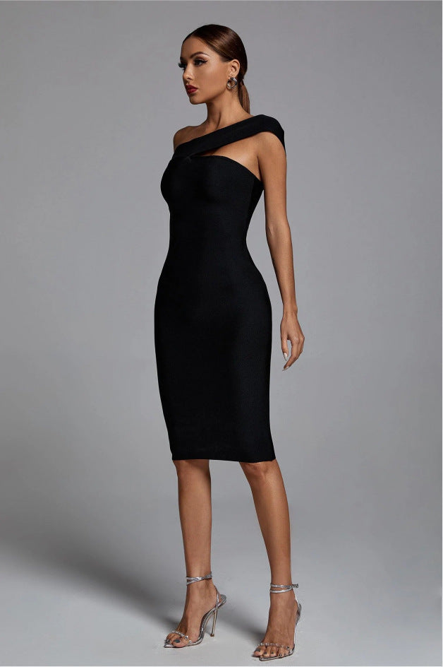 Black Slim Fit Bandage Dress Fashion aclosy