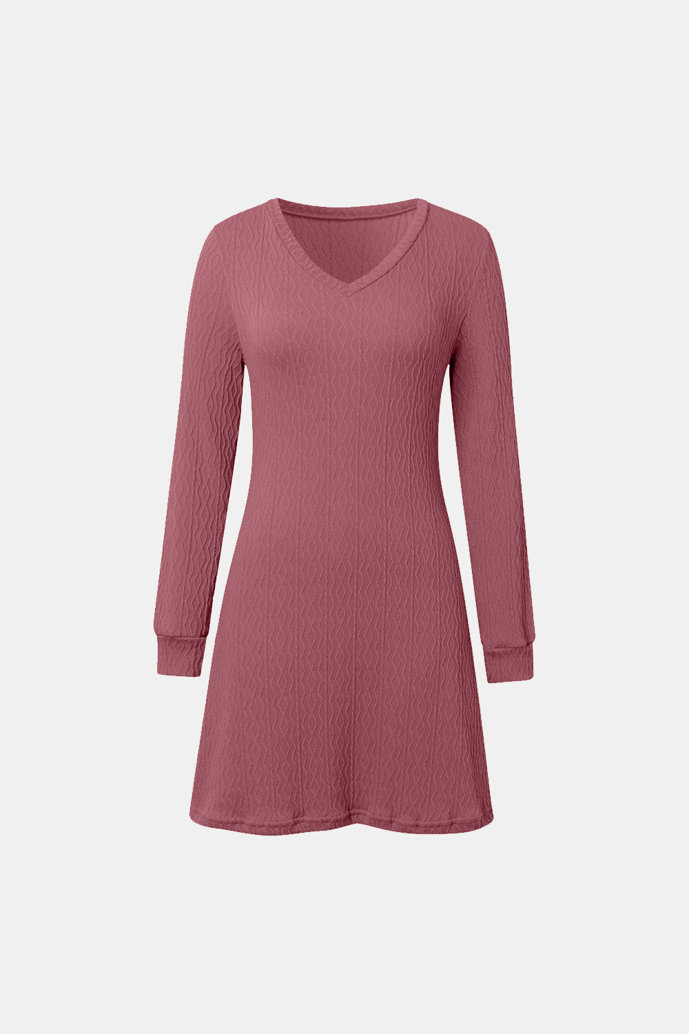 Texture V-Neck Long Sleeve Dress Trendsi