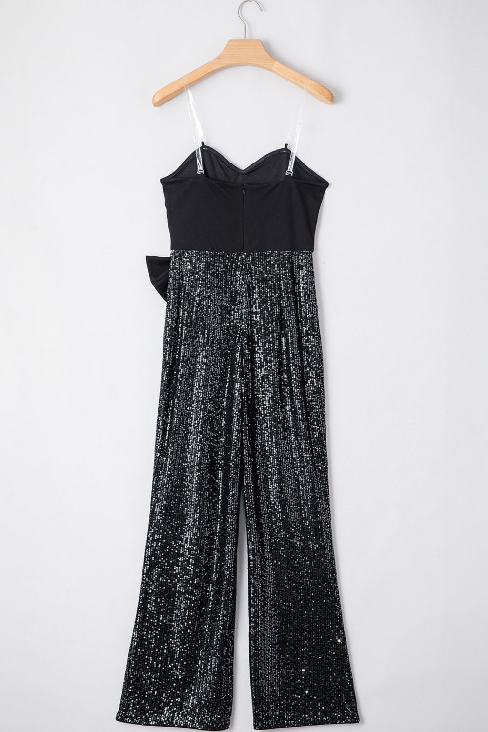 Bow Sequin Wide Leg Jumpsuit Trendsi