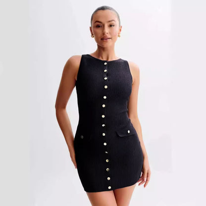 Summer Sleeveless Round Neck Slim-fit Woolen Short Dress