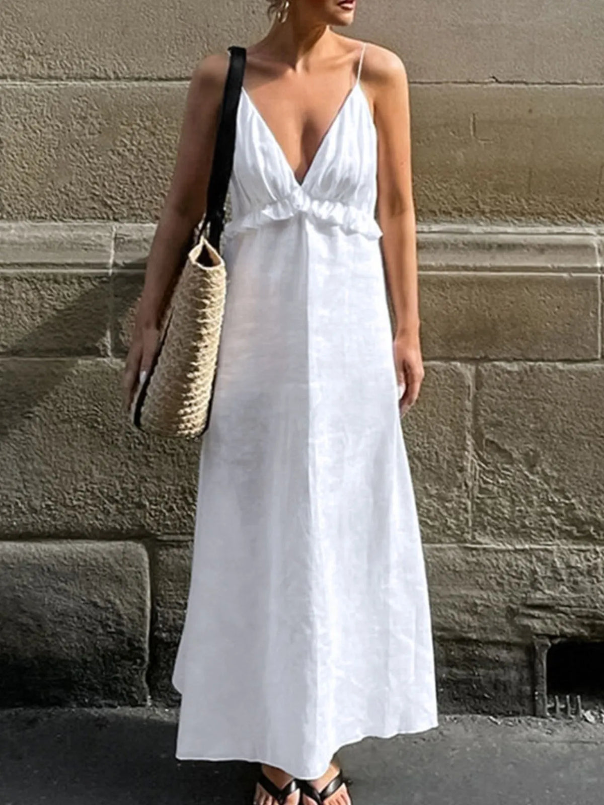 Ruffled V-Neck Maxi Dress