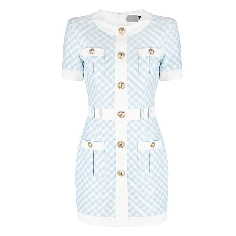 Heavy Industry Rivet Button Waist Stitching Dress Aclosy