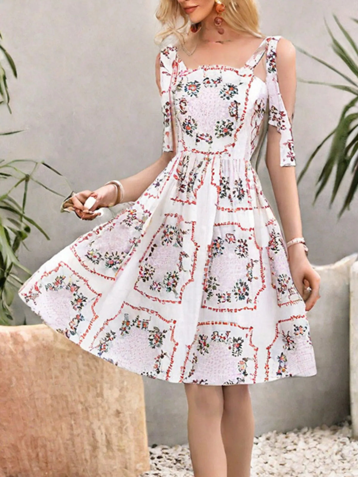 Floral Print Tie-Shoulder Mini Dress
