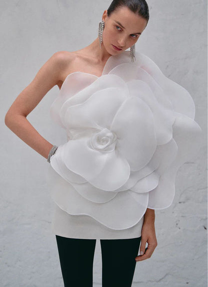 Women's High-end Oblique Shoulder Decorative Flower Dress Aclosy