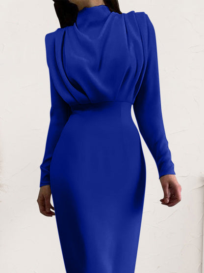 Ruched Turtleneck Long Sleeve Dress Trendsi