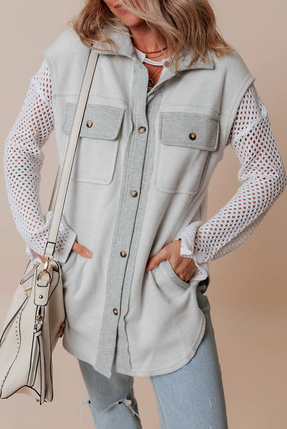 Pocketed Button Up Collared Neck Vest Trendsi