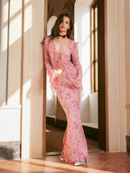 2023 New Ins Fashion Women's Strappy Lace V-neck Top  Chiffon Printed Dress Suit aclosy