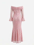 Rosalind Off-Shoulder Lace Mermaid Maxi Dress - Pink
