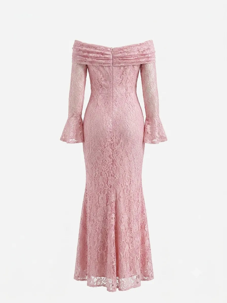 Rosalind Off-Shoulder Lace Mermaid Maxi Dress - Pink