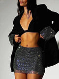 Women's Fashion Casual Long-sleeved Lapel Jacket Short Skirt Set aclosy