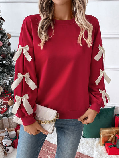 Perfee Bow Round Neck Long Sleeve Sweatshirt Trendsi