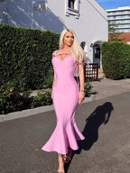 Women's Pink Chain Fishtail Bandage One-piece Dress Aclosy