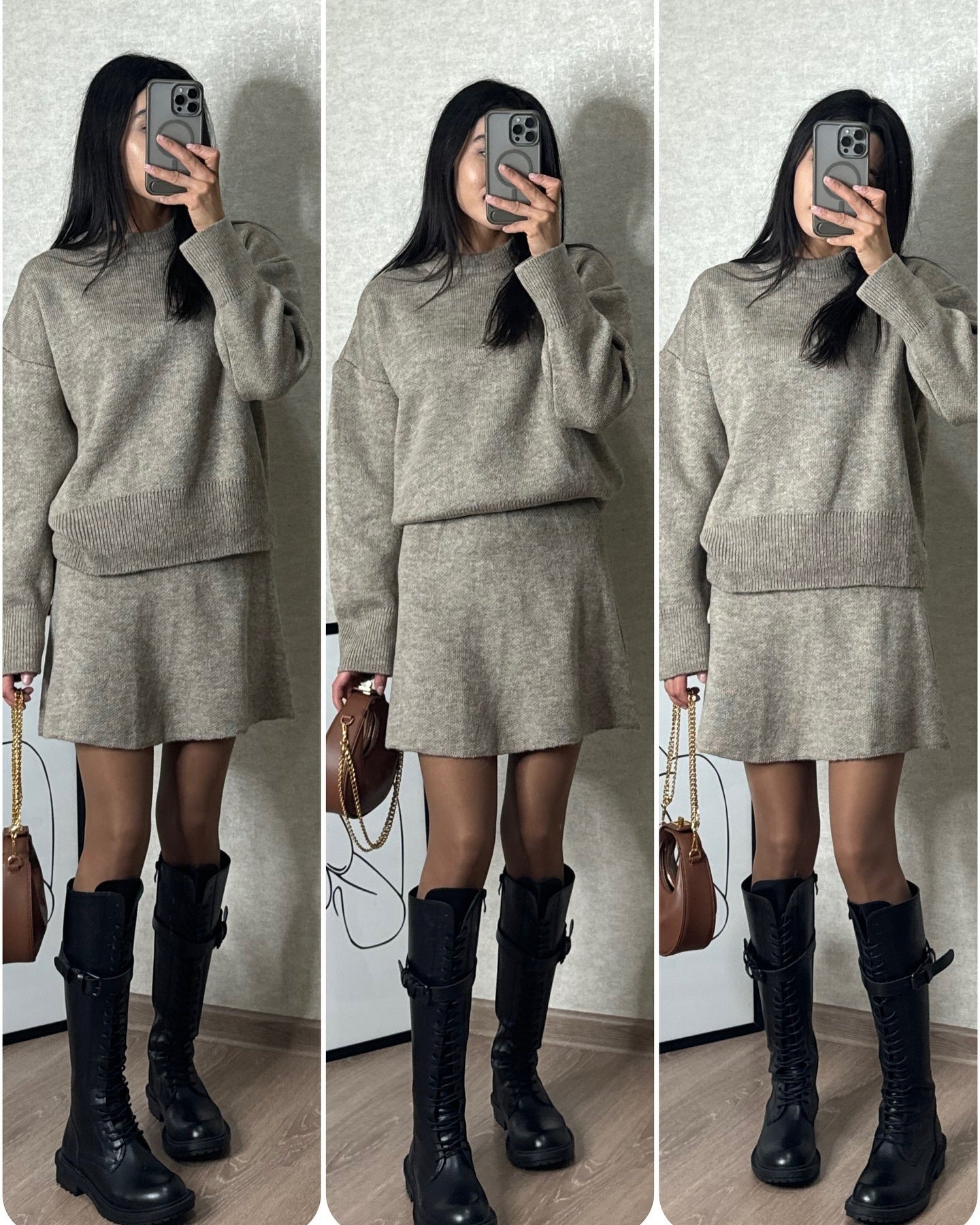 KLANA SWEATER SKIRT SET KNIT VERSATILE PULLOVER