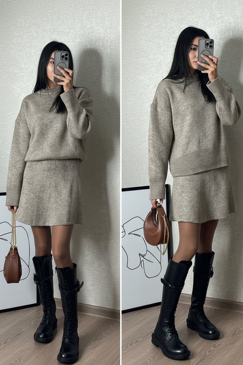 KLANA SWEATER SKIRT SET KNIT VERSATILE PULLOVER