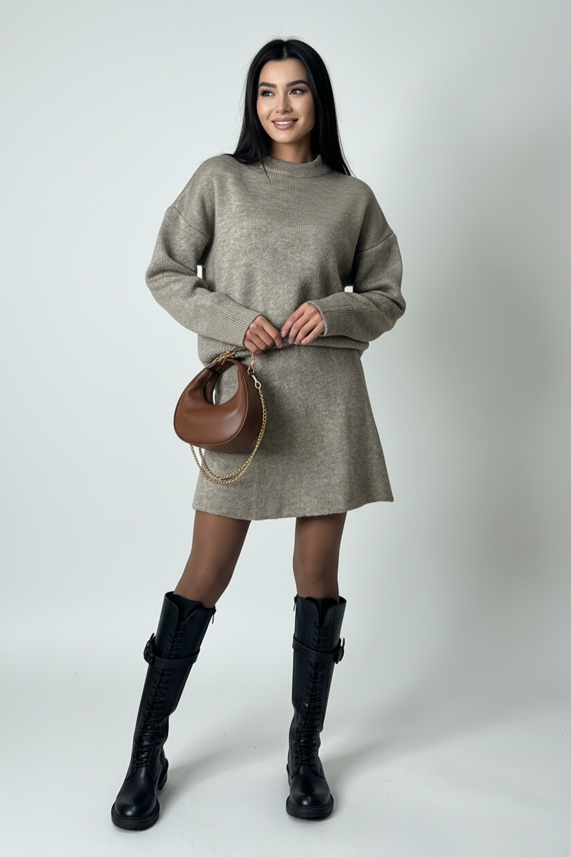 KLANA SWEATER SKIRT SET KNIT VERSATILE PULLOVER