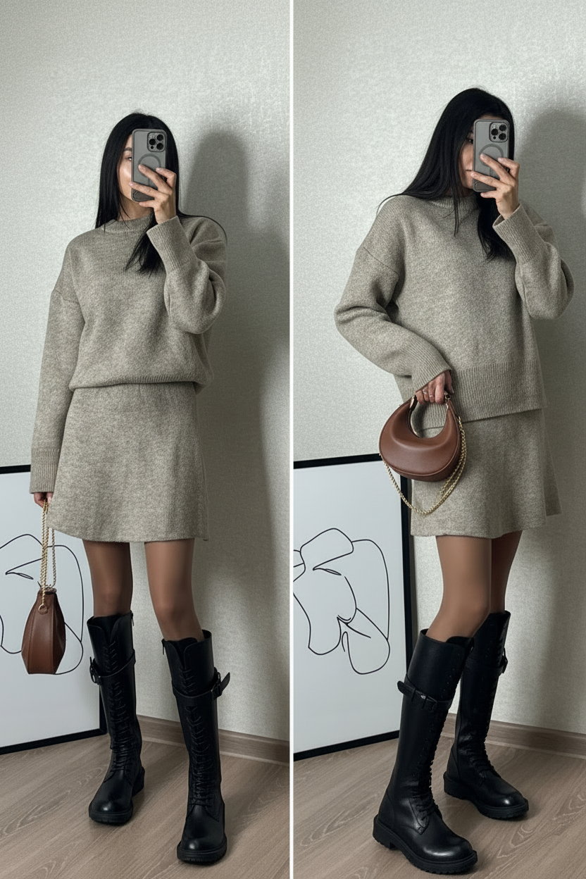 KLANA SWEATER SKIRT SET KNIT VERSATILE PULLOVER