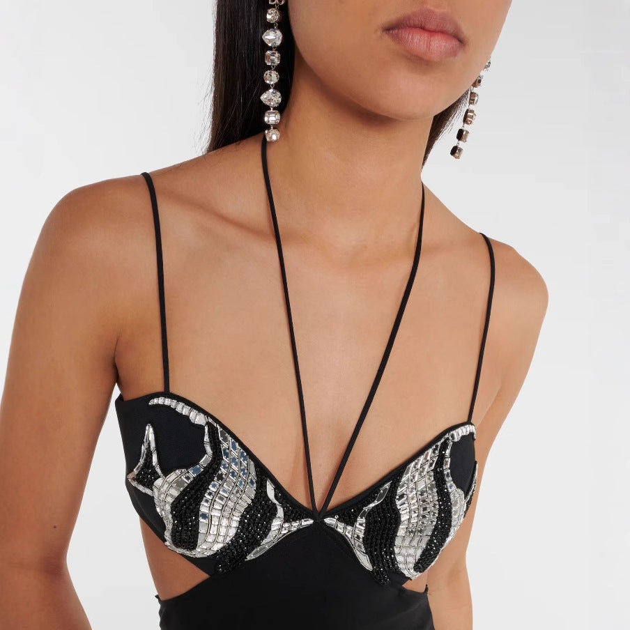 Alyia cutout black guest maxi dress