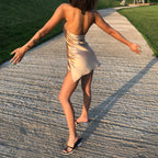 Champagne Banquet Dress Split Suspender Skirt Aclosy