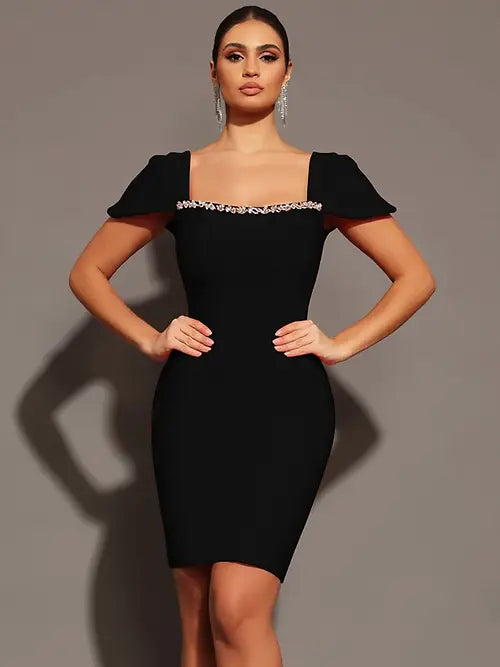 Saliya Rhinestone Off-neck  Bandage Dress