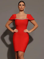 Saliya Rhinestone Off-neck  Bandage Dress