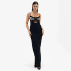 Long Non-back Hollow Diamond Knitted Sling Dress Aclosy